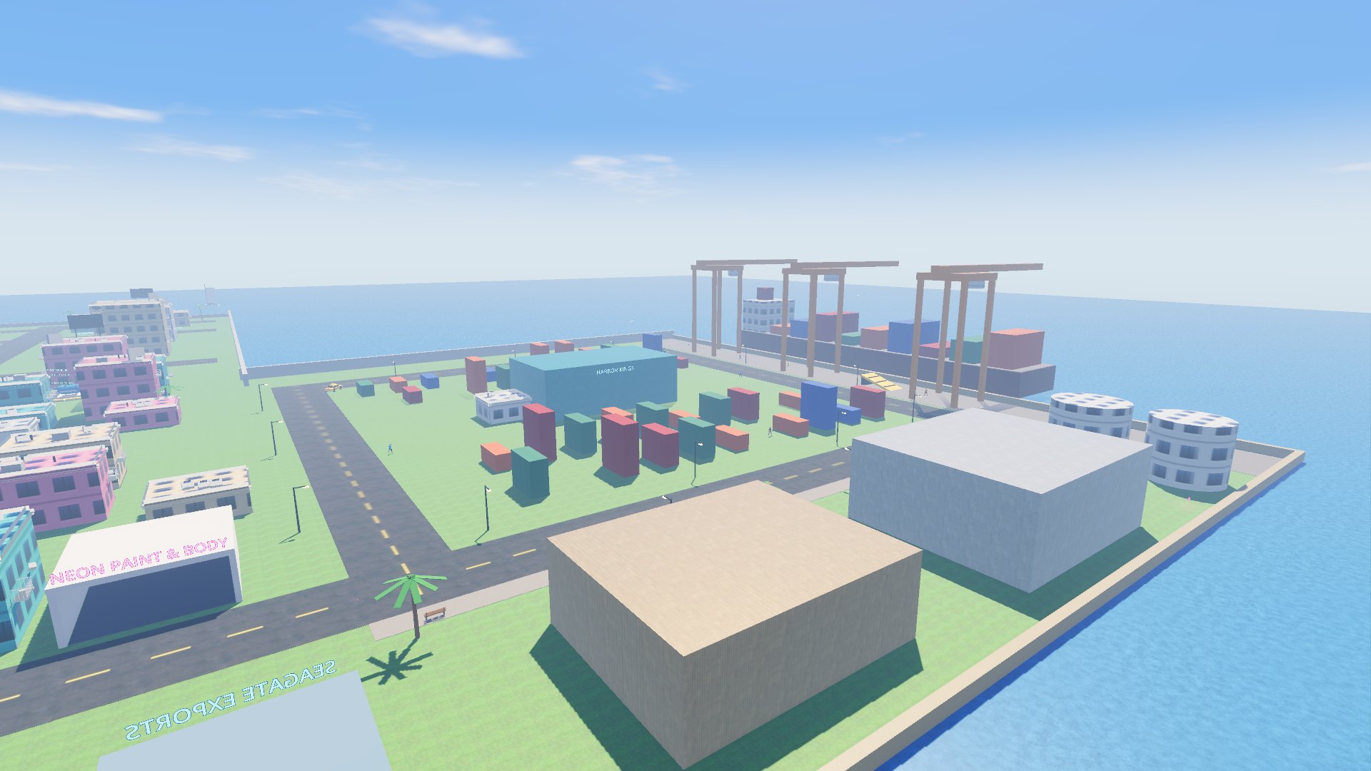 The harbor and its container yard