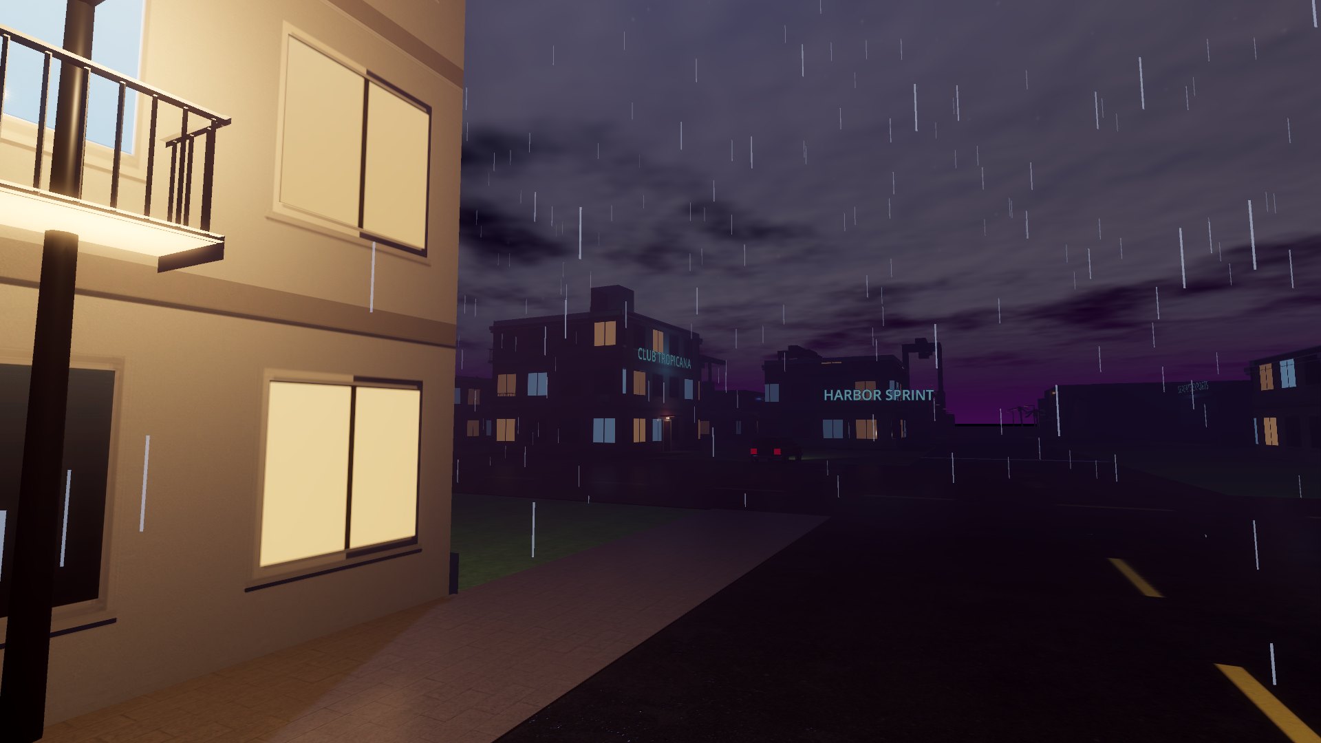 The old city in the rain at night